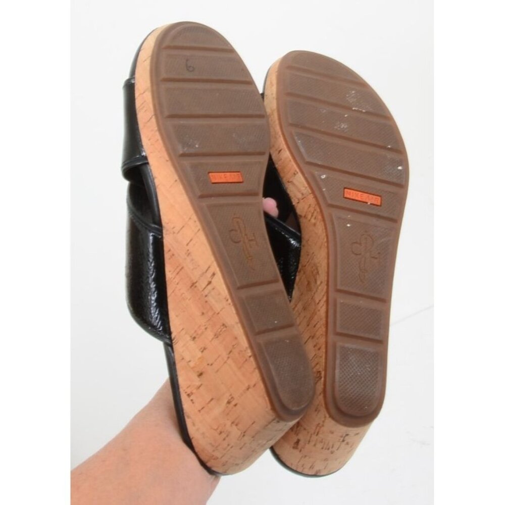 Cole Haan Women's Size 11B NikeAir Black Leather Strap Wedge Heel Slide Sandals - Picture 6 of 7